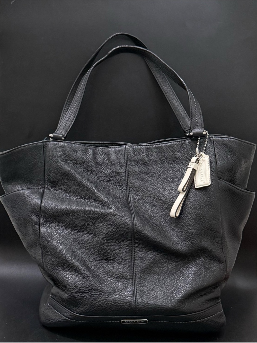 COACH F23662 Park Black Pebbled Leather North/South Tote Bag